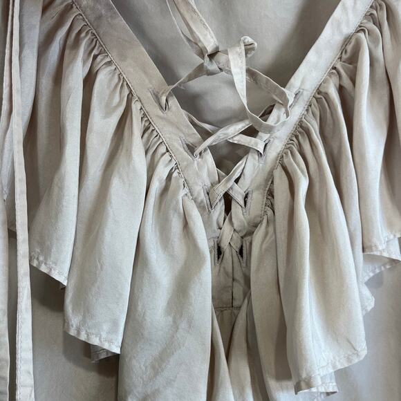 Vintage New York Studio 100% Silk Ruffle Blouse Beige Size M Coquette Prairie - Picture 7 of 12